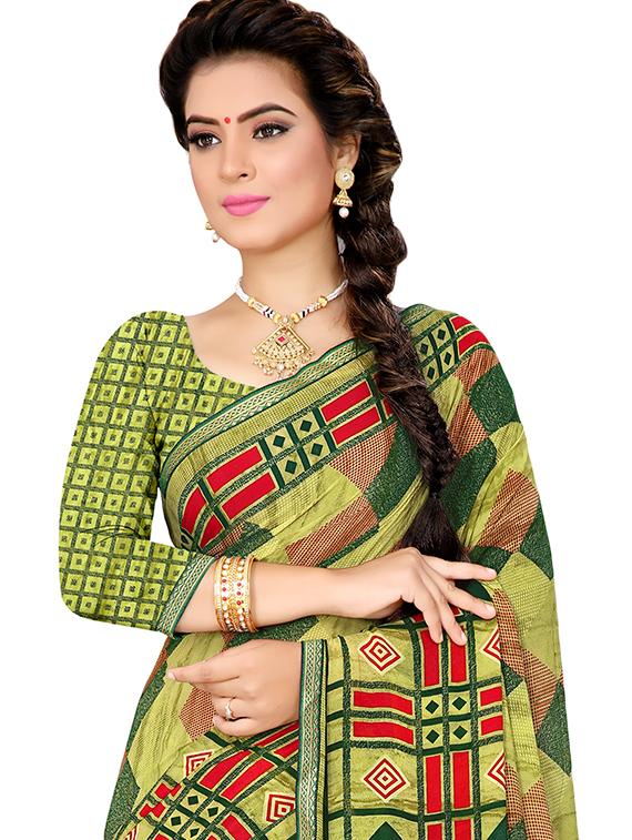 checkered printed saree with blouse - 16435470 - Zoom Image - 2