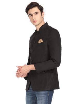 black solid bandhgala blazer - 16436606 - Standard Image - 2