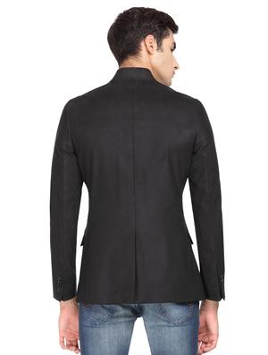 black solid bandhgala blazer - 16436606 - Standard Image - 3