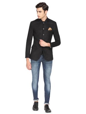 black solid bandhgala blazer - 16436606 - Standard Image - 4