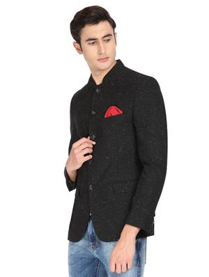 black printed bandhgala blazer - 16436611 - Standard Image - 2