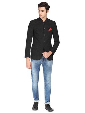 black printed bandhgala blazer - 16436611 - Standard Image - 4