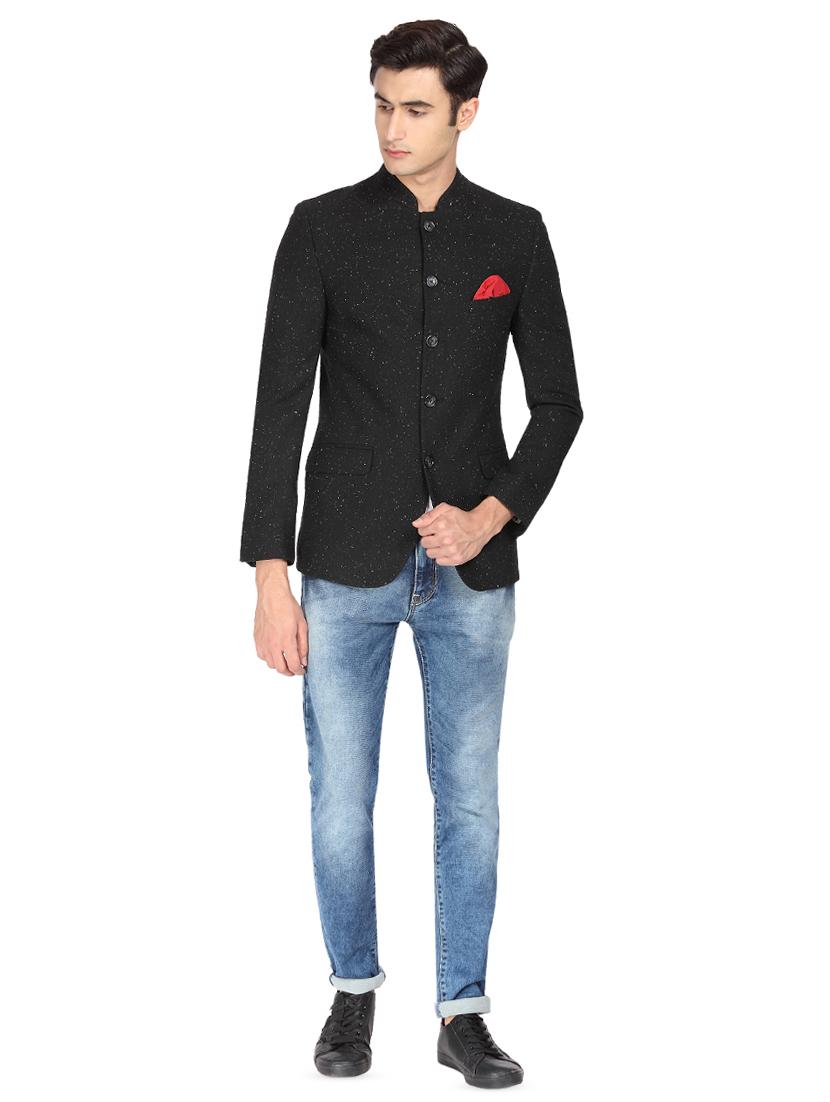 black printed bandhgala blazer - 16436611 - Zoom Image - 4