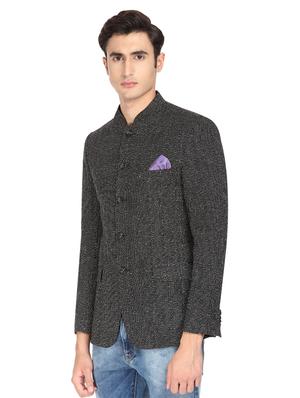 black printed bandhgala blazer - 16436612 - Standard Image - 2