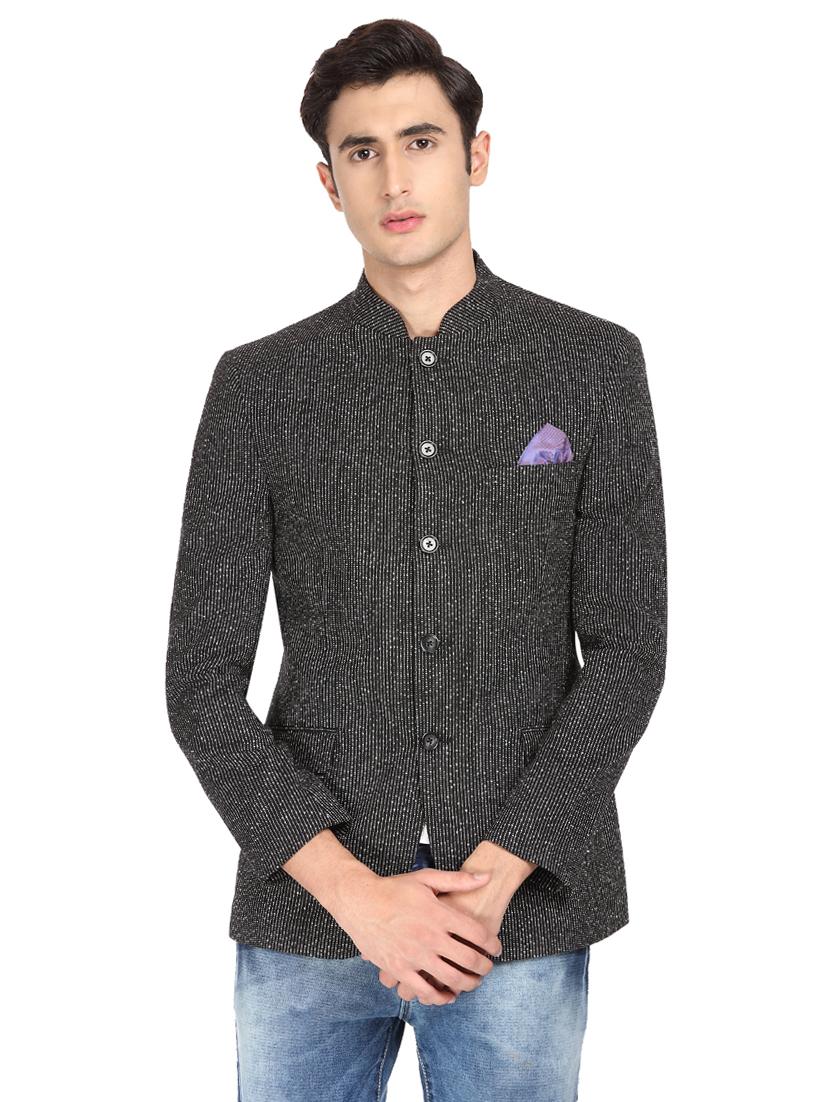 black printed bandhgala blazer - 16436612 - Zoom Image - 1