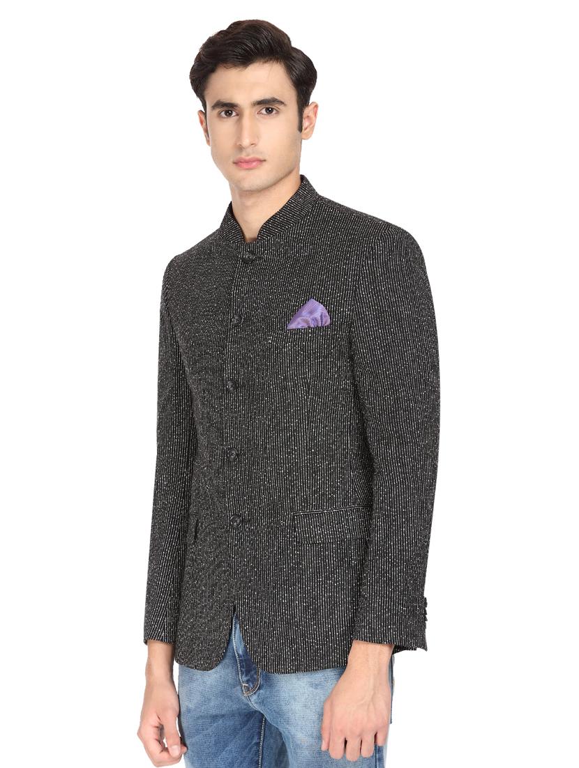 black printed bandhgala blazer - 16436612 - Zoom Image - 2