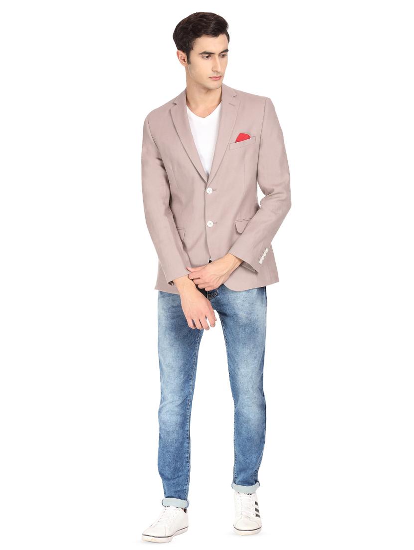 brown solid single breasted blazer - 16436620 - Zoom Image - 4