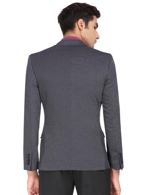 blue self design single breasted casual blazer - 16436621 - Standard Image - 3