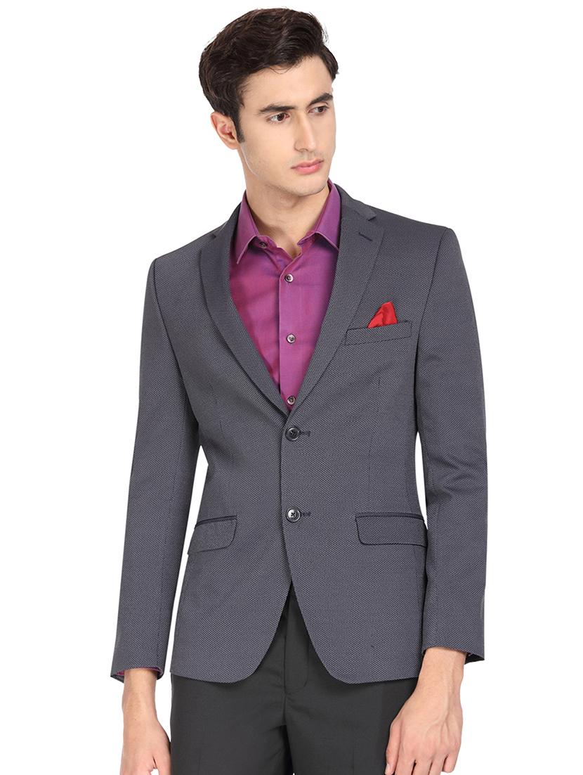 blue self design single breasted casual blazer - 16436621 - Zoom Image - 1