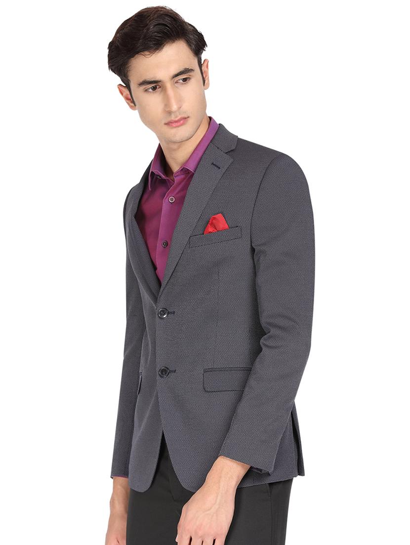 blue self design single breasted casual blazer - 16436621 - Zoom Image - 2