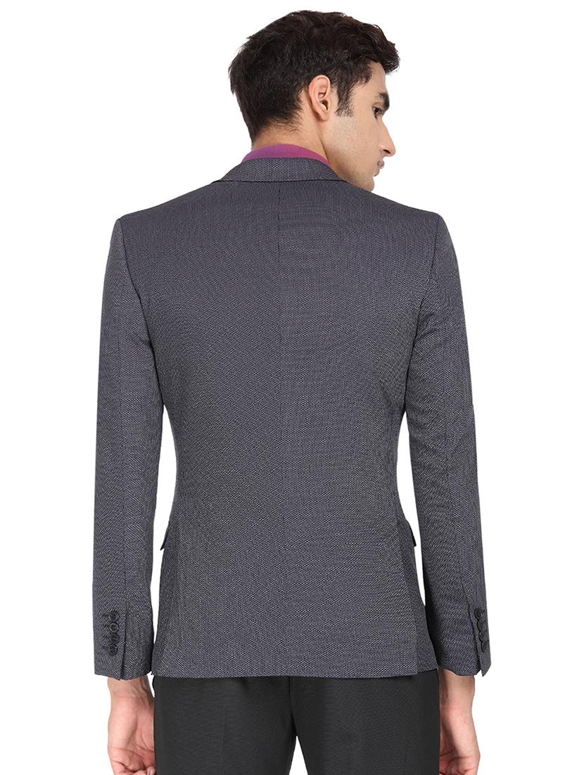 blue self design single breasted casual blazer - 16436621 - Zoom Image - 3