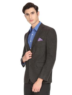 grey solid single breasted casual blazer - 16436630 - Standard Image - 2