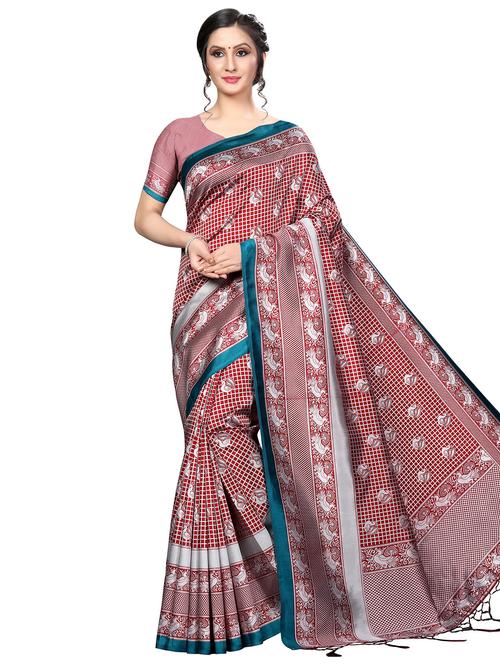 checkered printed bhagalpuri saree with blouse - 16436637 - Standard Image - 1
