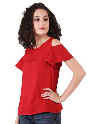 cold shoulder solid top - 16437859 - Standard Image - 2