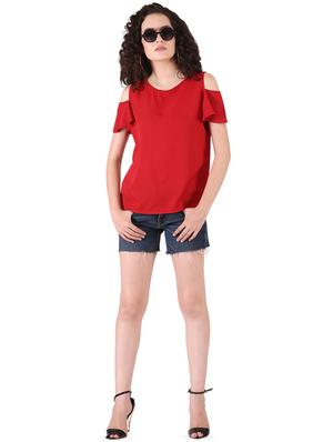 cold shoulder solid top - 16437859 - Standard Image - 4