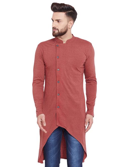 brown solid asymmetric kurta - 16438322 - Very Small Image - 1