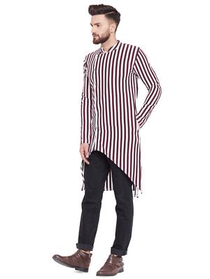 brown striped asymmetric kurta - 16438323 - Standard Image - 2