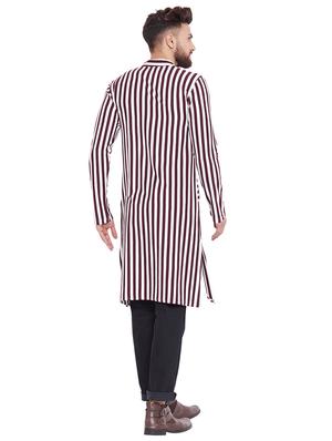 brown striped asymmetric kurta - 16438323 - Standard Image - 3