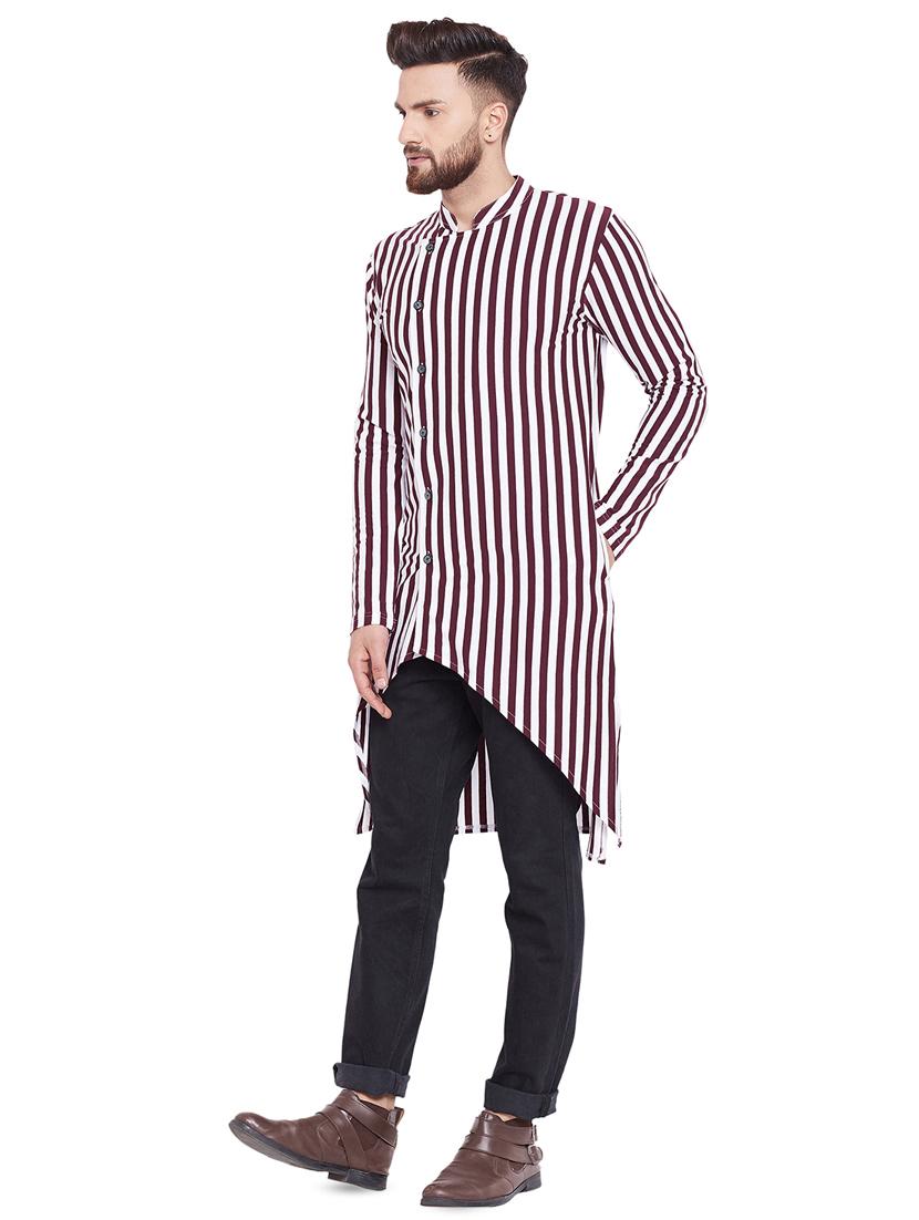 brown striped asymmetric kurta - 16438323 - Zoom Image - 2