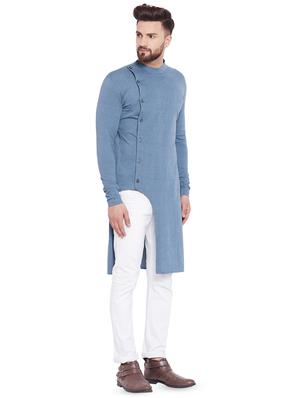 light blue solid asymmetric kurta - 16438325 - Standard Image - 2