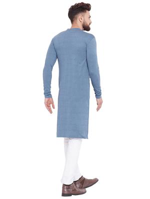light blue solid asymmetric kurta - 16438325 - Standard Image - 3