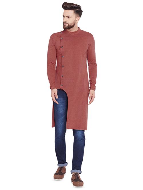 brown solid asymmetric kurta - 16438328 - Very Small Image - 1