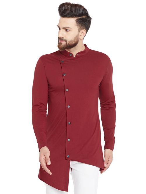 red solid asymmetric kurta - 16438329 - Very Small Image - 1