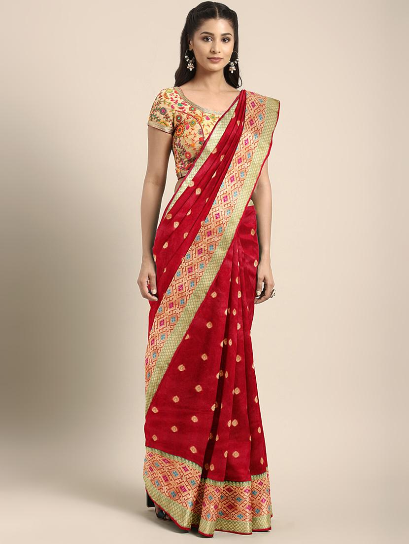 ethnic zari motif woven saree with blouse - 16439108 - Zoom Image - 1