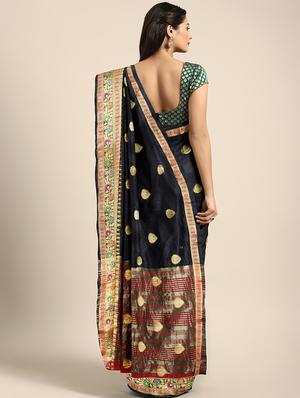 ethnic zari motif woven saree with blouse - 16439110 - Standard Image - 2
