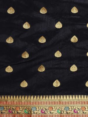 ethnic zari motif woven saree with blouse - 16439110 - Standard Image - 4
