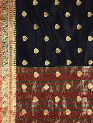 ethnic zari motif woven saree with blouse - 16439110 - Standard Image - 5