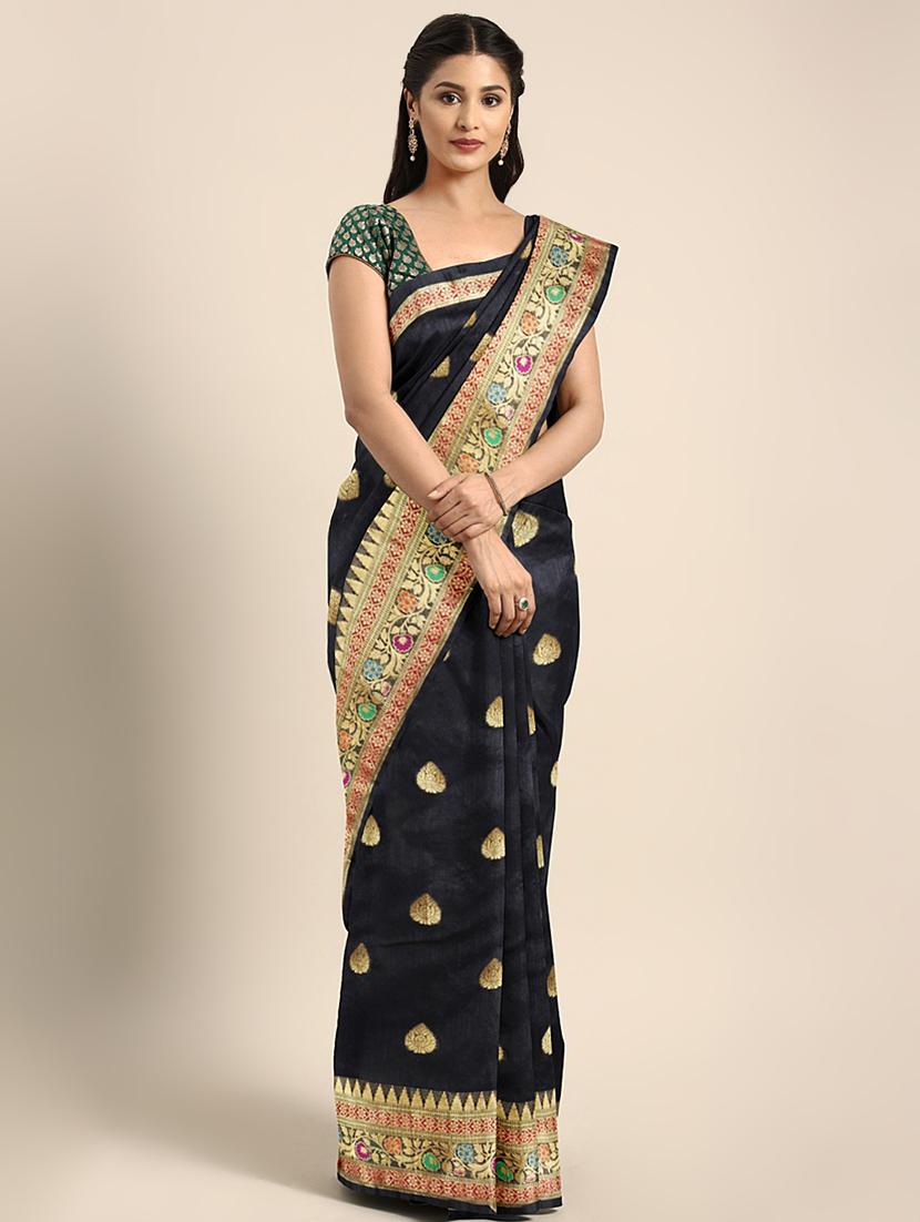 ethnic zari motif woven saree with blouse - 16439110 - Zoom Image - 1