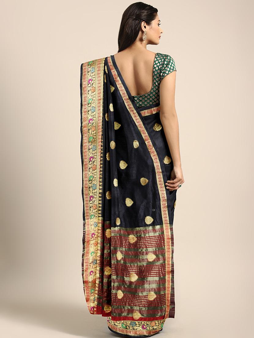 ethnic zari motif woven saree with blouse - 16439110 - Zoom Image - 2
