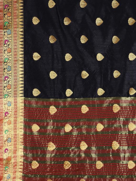 ethnic zari motif woven saree with blouse - 16439110 - Zoom Image - 5
