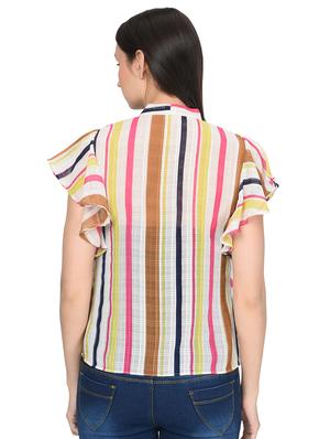 tie up neck striped top - 16439580 - Standard Image - 3