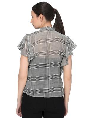 tie up neck checkered top - 16439590 - Standard Image - 3