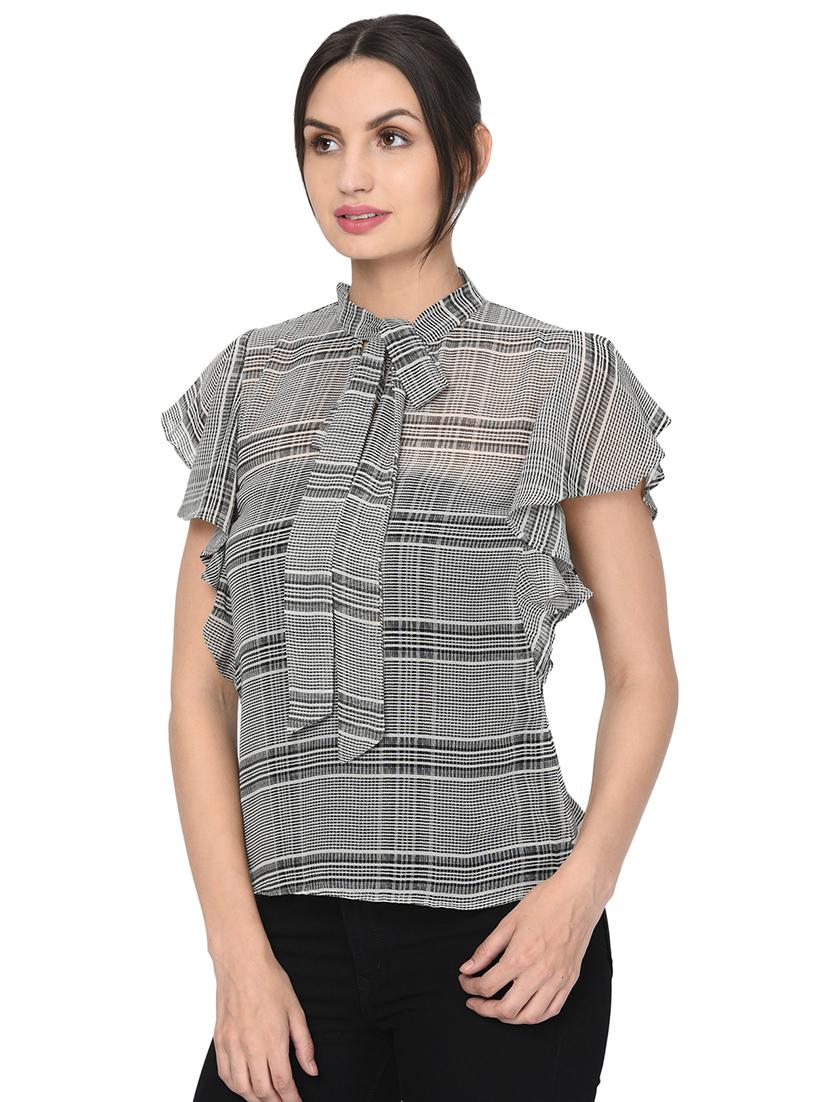 tie up neck checkered top - 16439590 - Zoom Image - 2