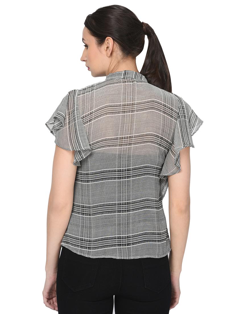 tie up neck checkered top - 16439590 - Zoom Image - 3
