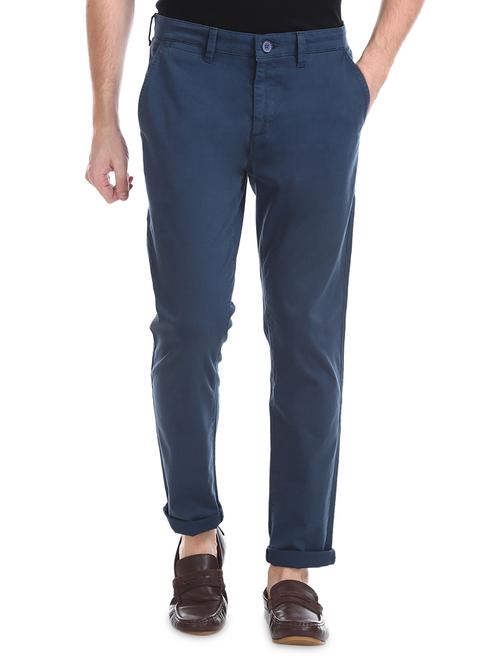 blue solid chinos - 16440096 - Standard Image - 1