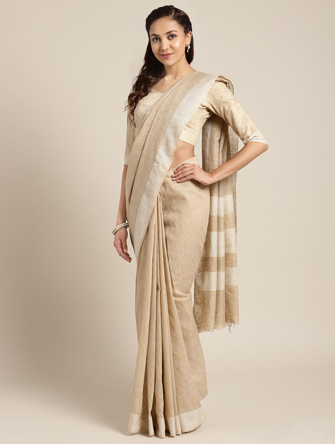 solid handloom saree with blouse - 16440295 - Zoom Image - 1