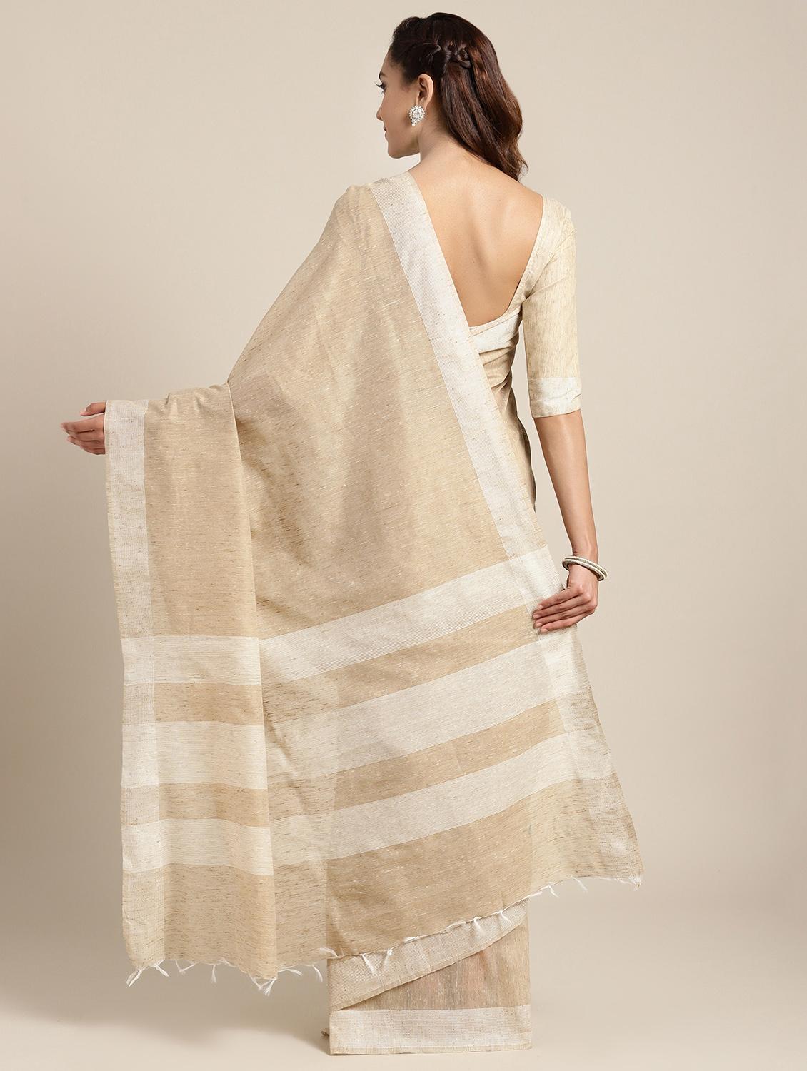 solid handloom saree with blouse - 16440295 - Zoom Image - 2