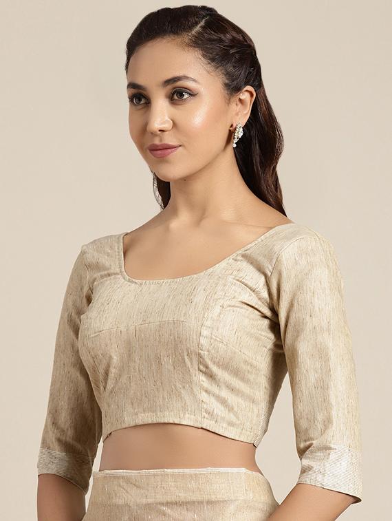 solid handloom saree with blouse - 16440295 - Zoom Image - 3