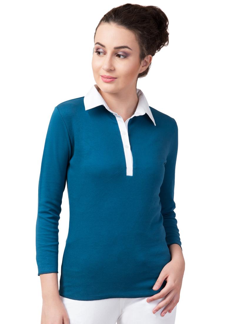 contrast polo neck tee - 16440323 - Zoom Image - 1