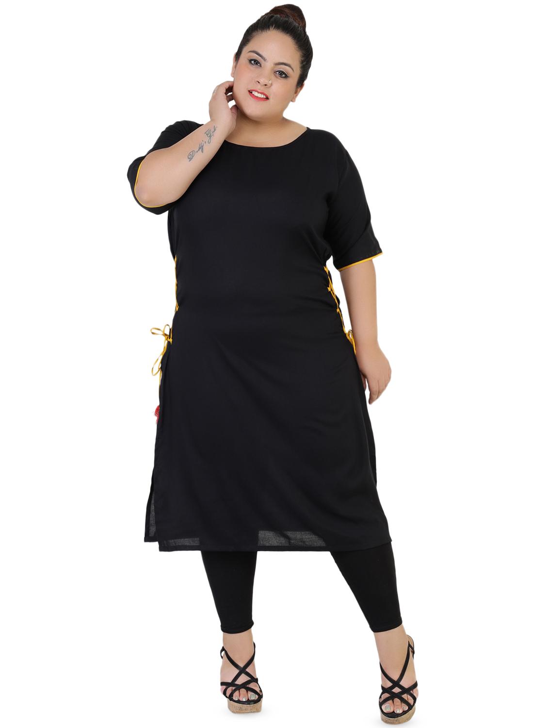 contrast drawstrings a-line kurta - 16440468 - Zoom Image - 1