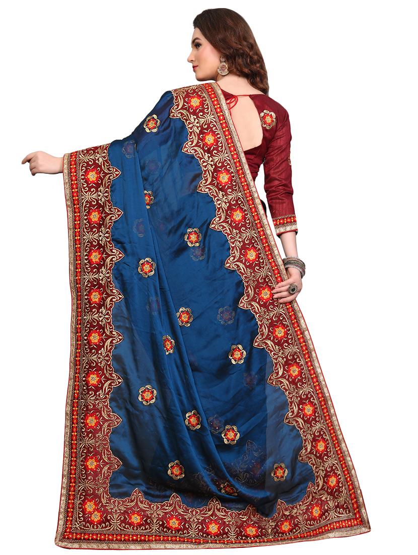 floral embroidered saree with blouse - 16440978 - Zoom Image - 2