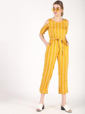 tie front striped jumpsuit - 16441096 - Standard Image - 2