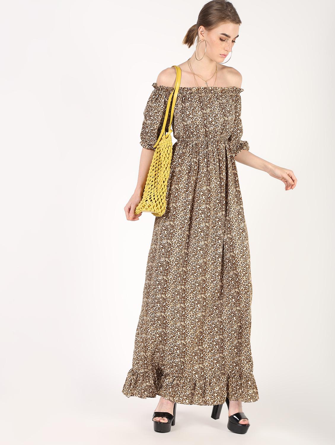 off shoulder animal printed maxi dress - 16441240 - Zoom Image - 1