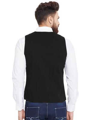 black solid double breasted waist coat - 16441542 - Standard Image - 3
