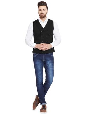 black solid double breasted waist coat - 16441542 - Standard Image - 4