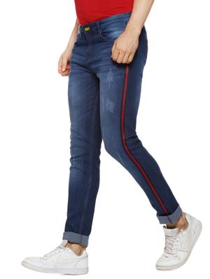 blue light washed side taped ripped denim jeans - 16442966 - Standard Image - 2